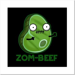 Zom-beef Cute Halloween Zombie Meat Pun Posters and Art